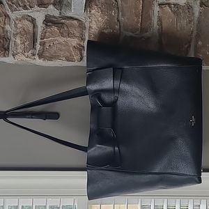 Kate Spade Large Black Leather Tote Bag with Front Bow